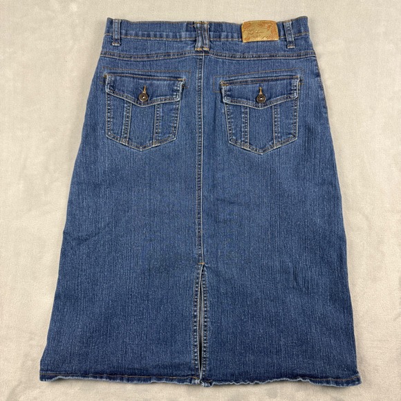 Y2K Out Women's Denim Jeans Midi Blue A-Line Stretch Skirt With Pockets‎ Size 10 - Picture 2 of 13